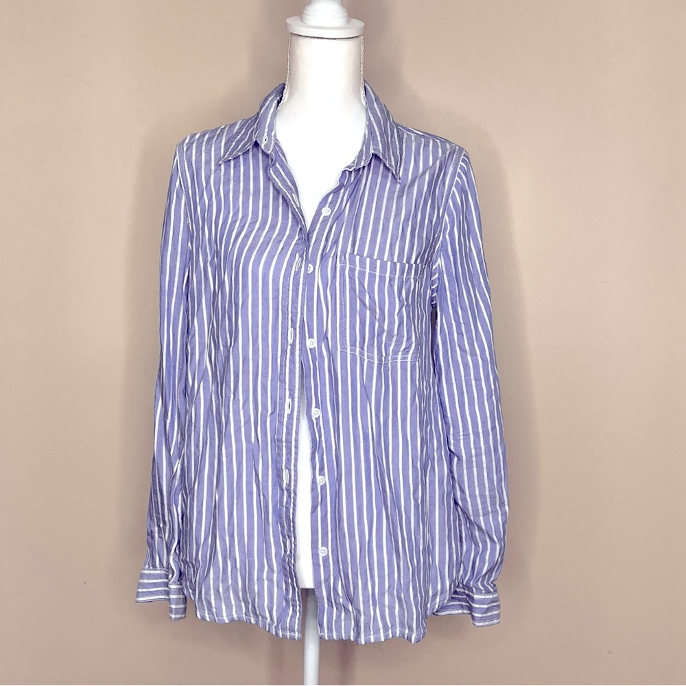 Stripe button down shirt beach lunch lounge Sz S/P